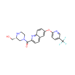 O=C(c1ccc2cc(Oc3ccc(C(F)(F)F)cn3)ccc2n1)N1CCN[C@@H](CO)C1 ZINC001772647036