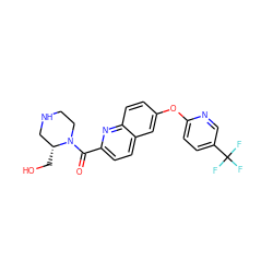 O=C(c1ccc2cc(Oc3ccc(C(F)(F)F)cn3)ccc2n1)N1CCNC[C@H]1CO ZINC001772592562