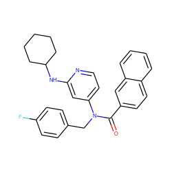 O=C(c1ccc2ccccc2c1)N(Cc1ccc(F)cc1)c1ccnc(NC2CCCCC2)c1 ZINC000049072659