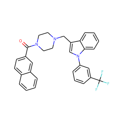 O=C(c1ccc2ccccc2c1)N1CCN(Cc2cn(-c3cccc(C(F)(F)F)c3)c3ccccc23)CC1 ZINC000653802203