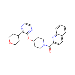 O=C(c1ccc2ccccc2n1)N1CCC(Oc2nccnc2C2CCOCC2)CC1 ZINC000096168933