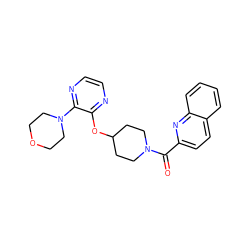 O=C(c1ccc2ccccc2n1)N1CCC(Oc2nccnc2N2CCOCC2)CC1 ZINC000096168940