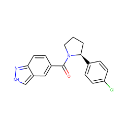 O=C(c1ccc2n[nH]cc2c1)N1CCC[C@H]1c1ccc(Cl)cc1 ZINC000531073480