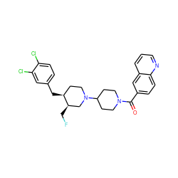 O=C(c1ccc2ncccc2c1)N1CCC(N2CC[C@H](Cc3ccc(Cl)c(Cl)c3)[C@H](CF)C2)CC1 ZINC000028130379