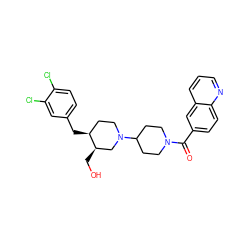 O=C(c1ccc2ncccc2c1)N1CCC(N2CC[C@H](Cc3ccc(Cl)c(Cl)c3)[C@H](CO)C2)CC1 ZINC000028130372