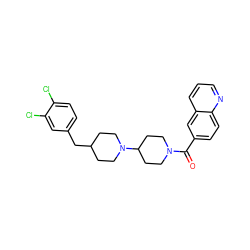 O=C(c1ccc2ncccc2c1)N1CCC(N2CCC(Cc3ccc(Cl)c(Cl)c3)CC2)CC1 ZINC000028131010