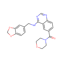 O=C(c1ccc2ncnc(NCc3ccc4c(c3)OCO4)c2c1)N1CCOCC1 ZINC000012360815