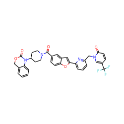 O=C(c1ccc2oc(-c3cccc(Cn4cc(C(F)(F)F)ccc4=O)n3)cc2c1)N1CCC(N2C(=O)OCc3ccccc32)CC1 ZINC000029217925