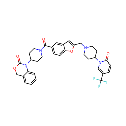 O=C(c1ccc2oc(CN3CCC(n4cc(C(F)(F)F)ccc4=O)CC3)cc2c1)N1CCC(N2C(=O)OCc3ccccc32)CC1 ZINC000029213317