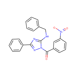 O=C(c1cccc([N+](=O)[O-])c1)n1nc(-c2ccccc2)nc1NCc1ccccc1 ZINC000002855466