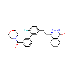 O=C(c1cccc(-c2cc(CCc3n[nH]c(=O)c4c3CCCC4)ccc2F)c1)N1CCOCC1 ZINC000140931703