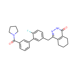 O=C(c1cccc(-c2cc(Cc3n[nH]c(=O)c4c3CCCC4)ccc2F)c1)N1CCCC1 ZINC000139641692