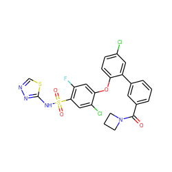 O=C(c1cccc(-c2cc(Cl)ccc2Oc2cc(F)c(S(=O)(=O)Nc3nncs3)cc2Cl)c1)N1CCC1 ZINC000095582387