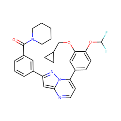 O=C(c1cccc(-c2cc3nccc(-c4ccc(OC(F)F)c(OCC5CC5)c4)n3n2)c1)N1CCCCC1 ZINC000045386493