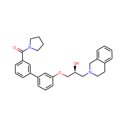 O=C(c1cccc(-c2cccc(OC[C@@H](O)CN3CCc4ccccc4C3)c2)c1)N1CCCC1 ZINC000219749441