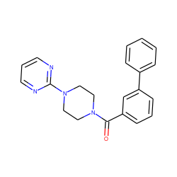 O=C(c1cccc(-c2ccccc2)c1)N1CCN(c2ncccn2)CC1 ZINC000074925207