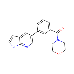 O=C(c1cccc(-c2cnc3[nH]ccc3c2)c1)N1CCOCC1 ZINC000063539198