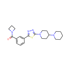 O=C(c1cccc(-c2nnc(N3CCC(N4CCCCC4)CC3)s2)c1)N1CCC1 ZINC000084670562