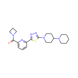 O=C(c1cccc(-c2nnc(N3CCC(N4CCCCC4)CC3)s2)n1)N1CCC1 ZINC000084670563