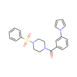 O=C(c1cccc(-n2cccc2)c1)N1CCN(S(=O)(=O)c2ccccc2)CC1 ZINC000008139740