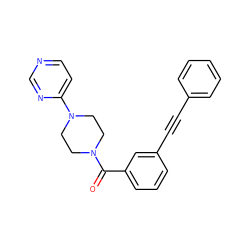 O=C(c1cccc(C#Cc2ccccc2)c1)N1CCN(c2ccncn2)CC1 ZINC000066258562