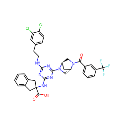 O=C(c1cccc(C(F)(F)F)c1)N1C[C@H]2C[C@H]1CN2c1nc(NCCc2ccc(Cl)c(Cl)c2)nc(NC2(C(=O)O)Cc3ccccc3C2)n1 ZINC000169331002