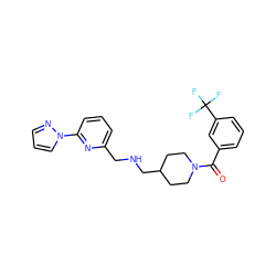 O=C(c1cccc(C(F)(F)F)c1)N1CCC(CNCc2cccc(-n3cccn3)n2)CC1 ZINC000013782330