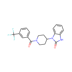 O=C(c1cccc(C(F)(F)F)c1)N1CCC(n2c(=O)[nH]c3ccccc32)CC1 ZINC000012584383