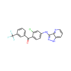 O=C(c1cccc(C(F)(F)F)c1)c1ccc(Nc2n[nH]c3cccnc23)cc1Cl ZINC000167038966