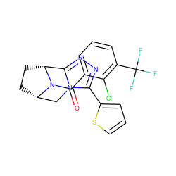 O=C(c1cccc(C(F)(F)F)c1Cl)N1[C@H]2CC[C@@H]1c1nnc(-c3cccs3)n1C2 ZINC000226089008