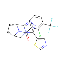 O=C(c1cccc(C(F)(F)F)c1Cl)N1[C@H]2CC[C@@H]1c1nnc(-c3cncs3)n1C2 ZINC000226132507