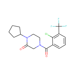 O=C(c1cccc(C(F)(F)F)c1Cl)N1CCN(C2CCCC2)C(=O)C1 ZINC000059285515