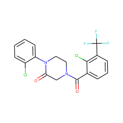 O=C(c1cccc(C(F)(F)F)c1Cl)N1CCN(c2ccccc2Cl)C(=O)C1 ZINC000059278839