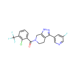 O=C(c1cccc(C(F)(F)F)c1Cl)N1CCc2c(-c3cncc(F)c3)n[nH]c2C1 ZINC000225997779