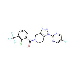 O=C(c1cccc(C(F)(F)F)c1Cl)N1CCc2c(nnn2-c2ncc(F)cn2)C1 ZINC000218412126