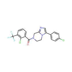 O=C(c1cccc(C(F)(F)F)c1Cl)N1CCn2c(-c3ccc(Cl)cc3)cnc2C1 ZINC000095565835