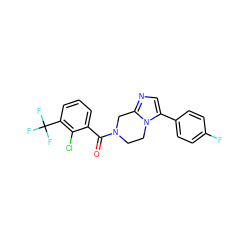 O=C(c1cccc(C(F)(F)F)c1Cl)N1CCn2c(-c3ccc(F)cc3)cnc2C1 ZINC000095565499