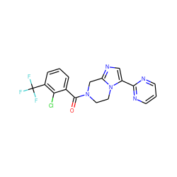 O=C(c1cccc(C(F)(F)F)c1Cl)N1CCn2c(-c3ncccn3)cnc2C1 ZINC000095565303