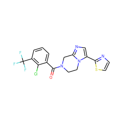 O=C(c1cccc(C(F)(F)F)c1Cl)N1CCn2c(-c3nccs3)cnc2C1 ZINC000095553888