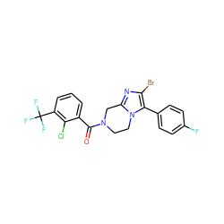 O=C(c1cccc(C(F)(F)F)c1Cl)N1CCn2c(nc(Br)c2-c2ccc(F)cc2)C1 ZINC000095565077