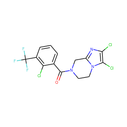 O=C(c1cccc(C(F)(F)F)c1Cl)N1CCn2c(nc(Cl)c2Cl)C1 ZINC000095565503