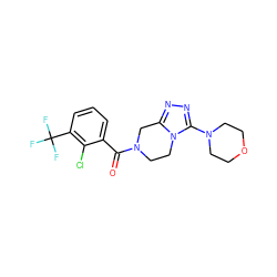 O=C(c1cccc(C(F)(F)F)c1Cl)N1CCn2c(nnc2N2CCOCC2)C1 ZINC000095553457