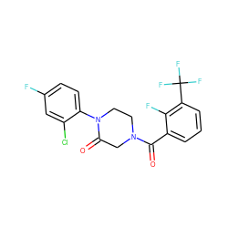 O=C(c1cccc(C(F)(F)F)c1F)N1CCN(c2ccc(F)cc2Cl)C(=O)C1 ZINC000059286405