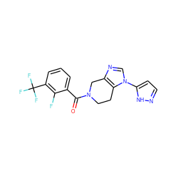 O=C(c1cccc(C(F)(F)F)c1F)N1CCc2c(ncn2-c2ccn[nH]2)C1 ZINC000218398113