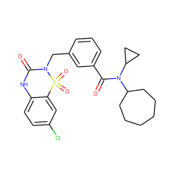 O=C(c1cccc(CN2C(=O)Nc3ccc(Cl)cc3S2(=O)=O)c1)N(C1CCCCCC1)C1CC1 ZINC000084587707