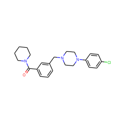 O=C(c1cccc(CN2CCN(c3ccc(Cl)cc3)CC2)c1)N1CCCCC1 ZINC000013779648