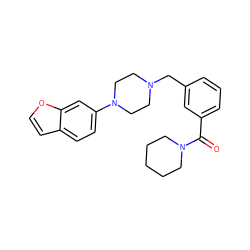 O=C(c1cccc(CN2CCN(c3ccc4ccoc4c3)CC2)c1)N1CCCCC1 ZINC000012356382