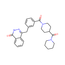 O=C(c1cccc(Cc2n[nH]c(=O)c3ccccc23)c1)N1CCC(C(=O)N2CCCCC2)CC1 ZINC000028568566