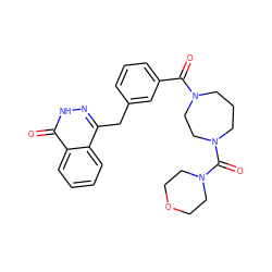 O=C(c1cccc(Cc2n[nH]c(=O)c3ccccc23)c1)N1CCCN(C(=O)N2CCOCC2)CC1 ZINC000040972650