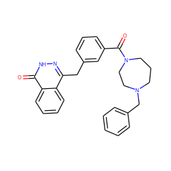 O=C(c1cccc(Cc2n[nH]c(=O)c3ccccc23)c1)N1CCCN(Cc2ccccc2)CC1 ZINC000040972391